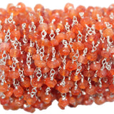 Carnelian natural semi-precious gemstone beads 4mm silver plated rosary chain for a necklace, earrings, anklet, and bracelet making.