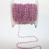 Fuschia Pink Chalcedony natural semi-precious gemstone beads 3mm silver plated rosary chain for a necklace, earrings, anklet, and bracelet making.