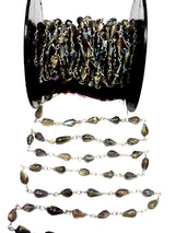 Labradorite natural semi-precious gemstone smooth teardrop beads 4X6mm silver plated rosary chain for a necklace, earrings, anklet, and bracelet making.