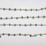 Mystic Coated Labradorite natural semi-precious gemstone beads 3mm silver plated rosary chain for a necklace, earrings, anklet, and bracelet making.