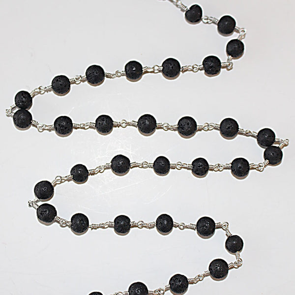 Lava natural semi-precious gemstone beads 4mm rosary chain for a necklace, earrings, anklet, and bracelet making.