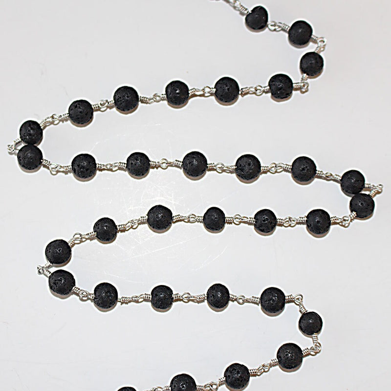 Lava natural semi-precious gemstone beads 4mm rosary chain for a necklace, earrings, anklet, and bracelet making.