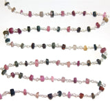 Multi Color Tourmaline natural semi-precious gemstone beads 4mm silver plated rosary chain for a necklace, earrings, anklet, and bracelet making.