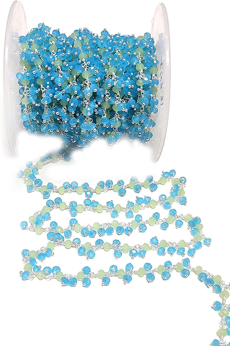 blue & green chalcedony quartz gemstone bead chain silver, women jewelry making necklaces, earrings, and bracelets bead chain.