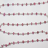 Pink Tourmaline natural semi-precious gemstone beads 3mm rosary chain for a necklace, earrings, anklet, and bracelet making.