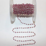 Pink Tourmaline natural semi-precious gemstone beads 3mm silver plated rosary chain for a necklace, earrings, anklet, and bracelet making.