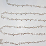 Rainbow Moonstone natural semi-precious gemstone beads 2mm silver plated rosary chain for a necklace, earrings, anklet, and bracelet making.