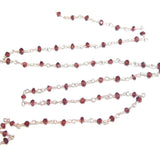 Rhodolite Garnet natural semi-precious gemstone beads 2mm silver plated rosary chain for a necklace, earrings, anklet, and bracelet making.