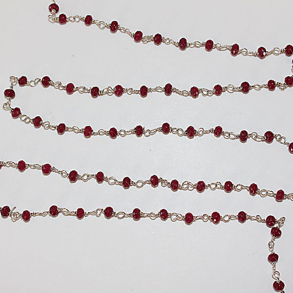 Ruby Jade natural semi-precious gemstone beads 3mm silver plated rosary chain for a necklace, earrings, anklet, and bracelet making.