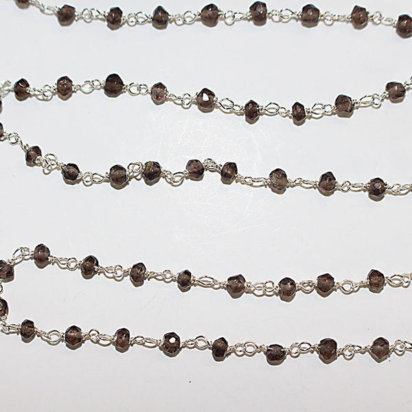 Smoky quartz natural semi-precious gemstone beads 3mm rosary chain for a necklace, earrings, anklet, and bracelet making.