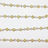 Zircon Lemon natural semi-precious gemstone beads 3mm silver plated rosary chain for a necklace, earrings, anklet, and bracelet making.