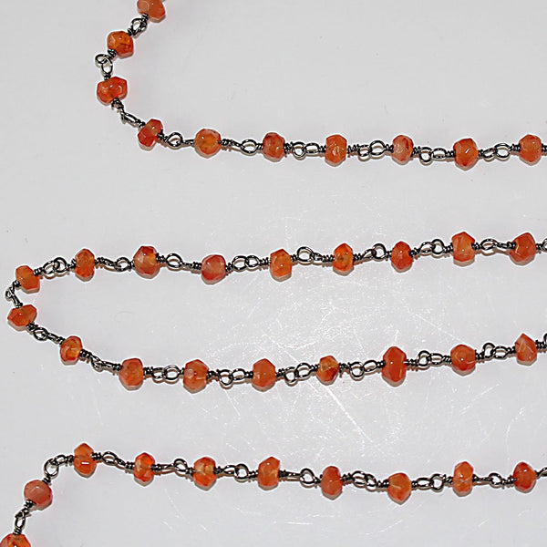 Carnelian natural semi-precious gemstone beads 3mm rosary chain for a necklace, earrings, anklet, and bracelet making.
