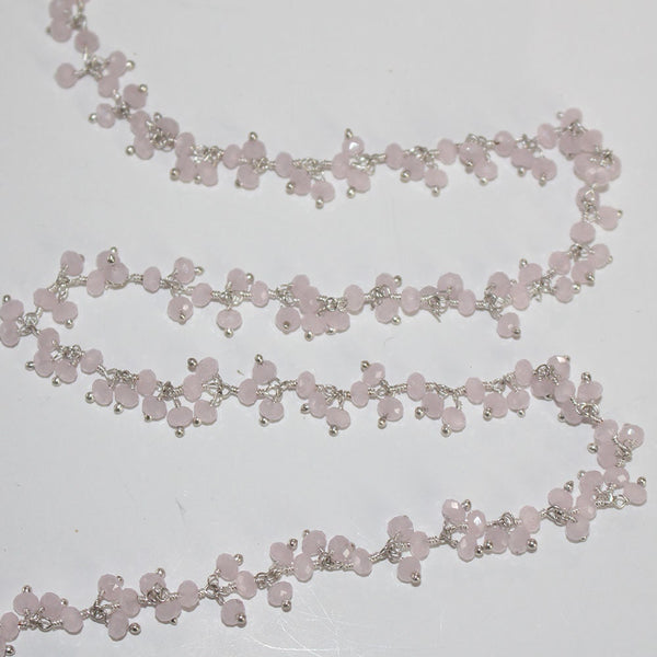 pink chalcedony quartz gemstone bead chain silver, women jewelry making necklaces, earrings, and bracelets bead chain.