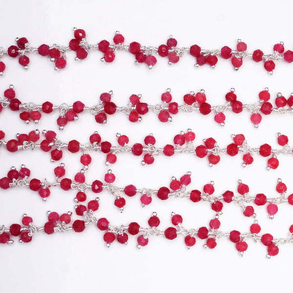 ruby quartz gemstone bead chain silver, women jewelry making necklaces, earrings, and bracelets bead chain.