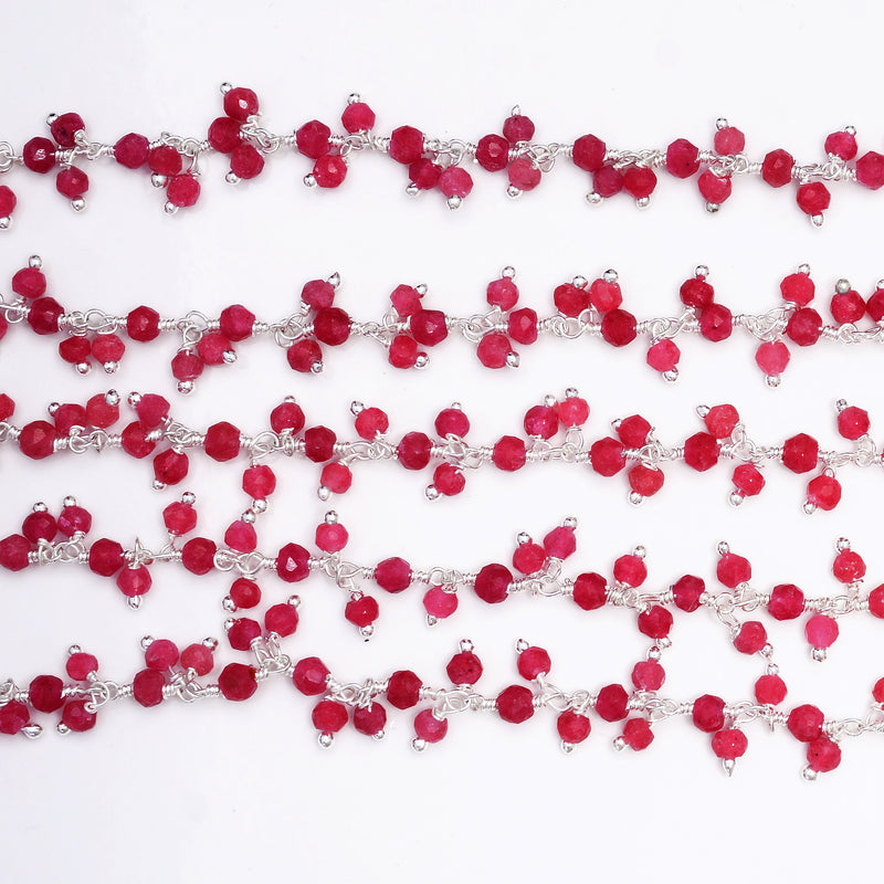 ruby quartz gemstone bead chain silver, women jewelry making necklaces, earrings, and bracelets bead chain.