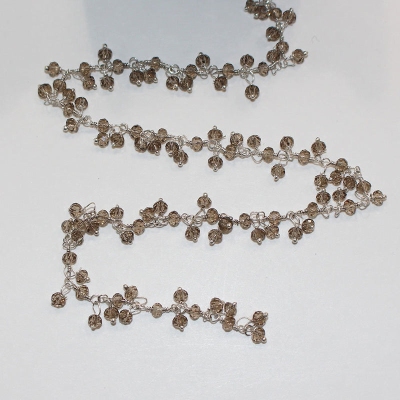 smoky quartz gemstone bead chain silver, women jewelry making necklaces, earrings, and bracelets bead chain.