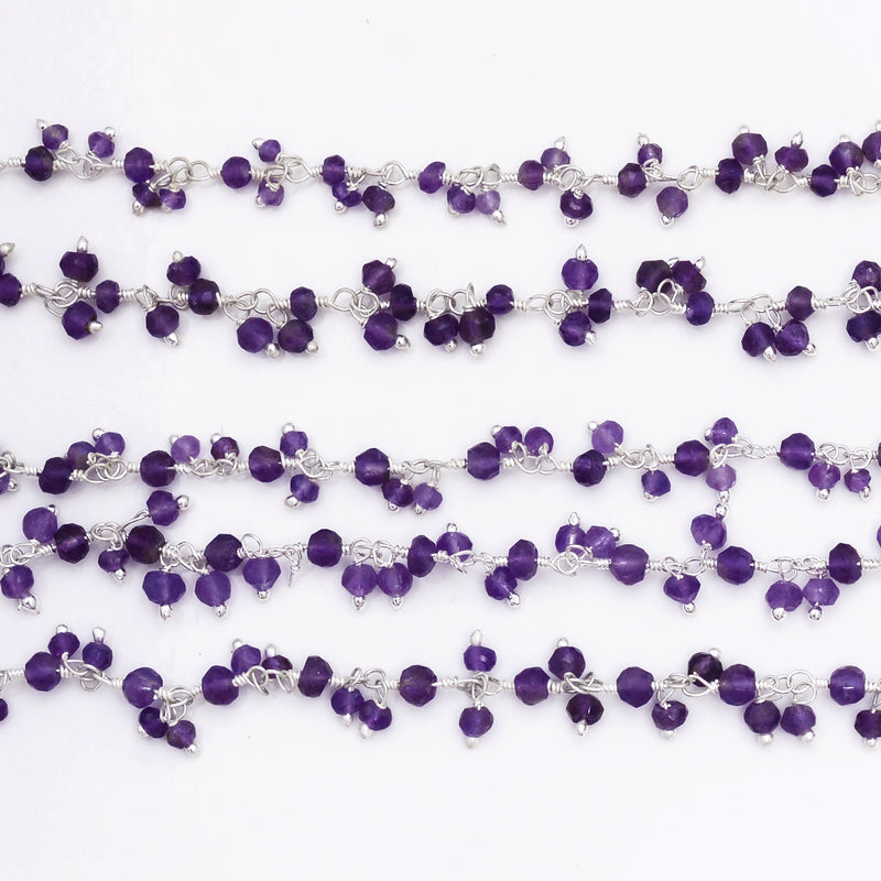 amethyst natural semi-precious gemstone beads silver rosary chain for a necklace, earrings, anklet, and bracelet making.