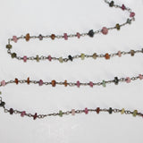 Multi Color Tourmaline natural semi-precious gemstone beads 3mm antique black oxidized rosary chain for a necklace, earrings, anklet, and bracelet making.