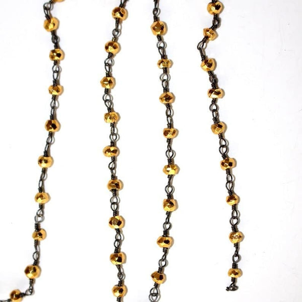 Pyrite natural semi-precious gemstone beads 3-4mm antique black oxidized rosary chain for a necklace, earrings, anklet, and bracelet making.