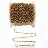 Pyrite natural semi-precious gemstone beads 3-4mm gold coated rosary chain for a necklace, earrings, anklet, and bracelet making.