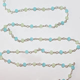 Peruvian Blue and Green Chalcedony faceted rondelle bead rosary chain women jewelry making necklaces, earrings, anklets, and bracelets.