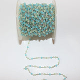 Peruvian Blue and Green Chalcedony gemstone faceted rondelle bead rosary chain silver, women jewelry making necklaces, earrings, anklets, and bracelets.