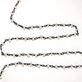Rainbow Moonstone natural semi-precious gemstone beads 3mm antique black oxidized rosary chain for a necklace, earrings, anklet, and bracelet making.