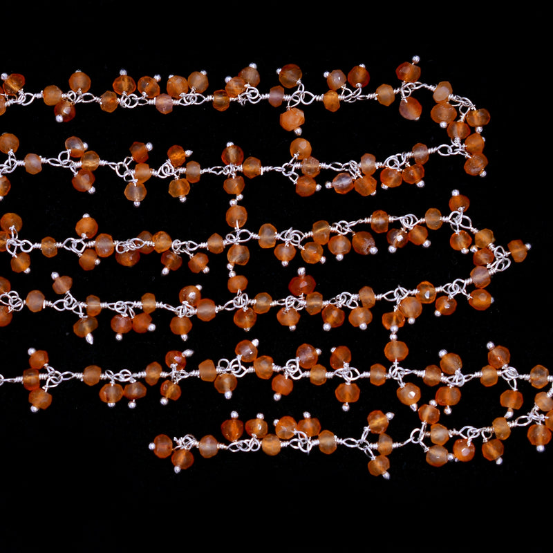 carnelian natural semi-precious gemstone beads silver rosary chain for a necklace, earrings, anklet, and bracelet making.