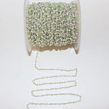 Green Chalcedony and freshwater pearl gemstone faceted rondelle bead rosary chain silver, women jewelry making necklaces, earrings, anklets, and bracelets.