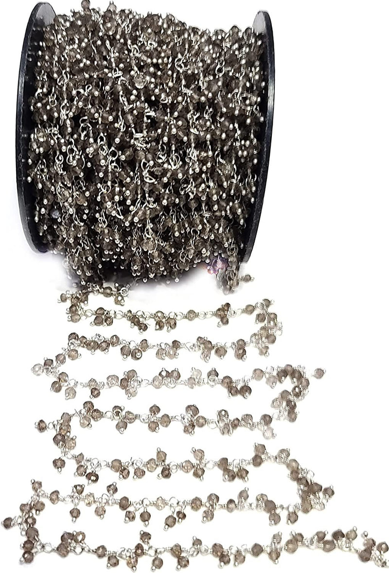 dark smoky natural semi-precious gemstone beads silver rosary chain for a necklace, earrings, anklet, and bracelet making.