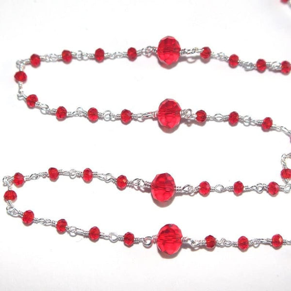 Red Garnet gemstone faceted rondelle bead 3-4mm rosary chain silver, women jewelry making necklaces, earrings, anklets, and bracelets.
