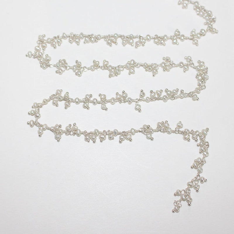 freshwater pearl natural semi-precious gemstone beads silver rosary chain for a necklace, earrings, anklet, and bracelet making.