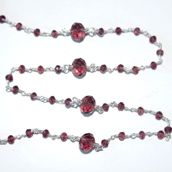 Rhodolite Garnet gemstone faceted rondelle bead 7.5mm rosary chain silver, women jewelry making necklaces, earrings, anklets, and bracelets.