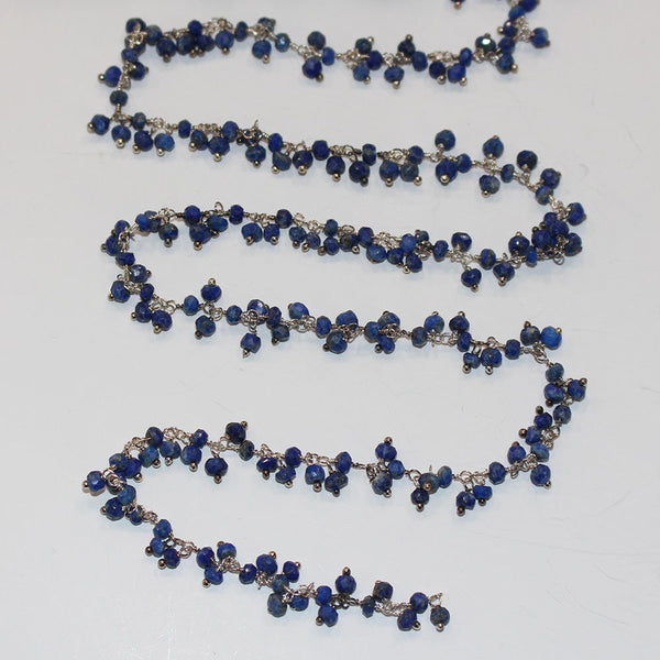 lapis lazuli natural semi-precious gemstone beads silver rosary chain for a necklace, earrings, anklet, and bracelet making.