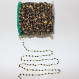 Black Onyx and Pyrite natural gemstone faceted 3-4mm rondelle bead rosary coin chain 24k gold plated over silver, women jewelry making necklaces, earrings, anklets, and bracelets.
