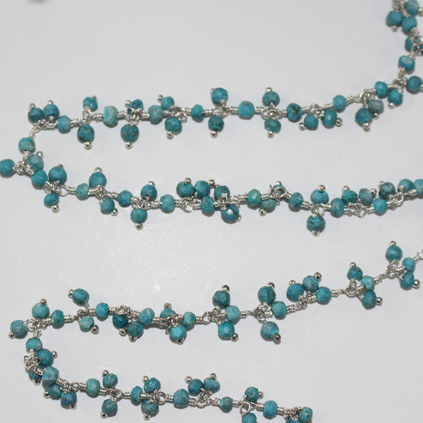 turquoise natural semi-precious gemstone beads silver rosary chain for a necklace, earrings, anklet, and bracelet making.