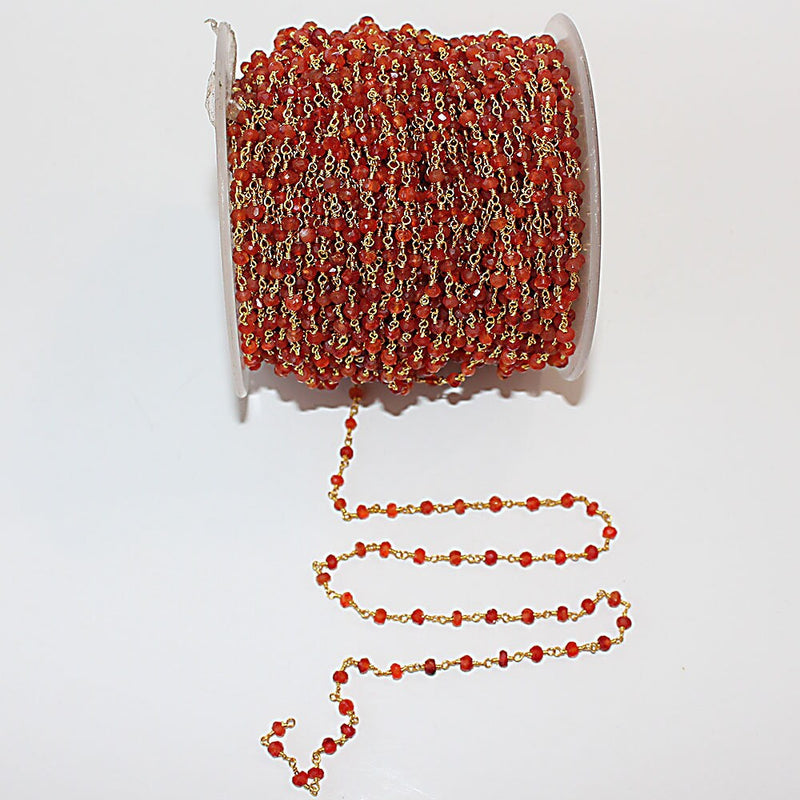 carnelian natural semi-precious gemstone beads 24k gold plated over silver rosary chain for a necklace, earrings, anklet, and bracelet making.