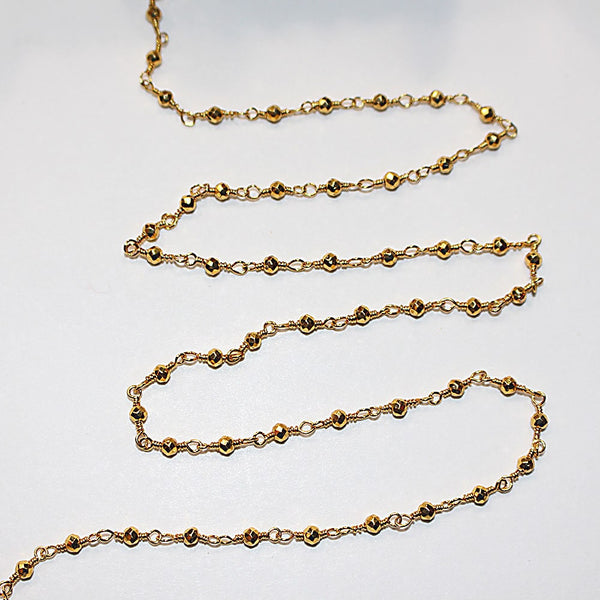 Pyrite gold coated semi-precious gemstone beads 24k gold plated over silver rosary chain for a necklace, earrings, anklet, and bracelet making.