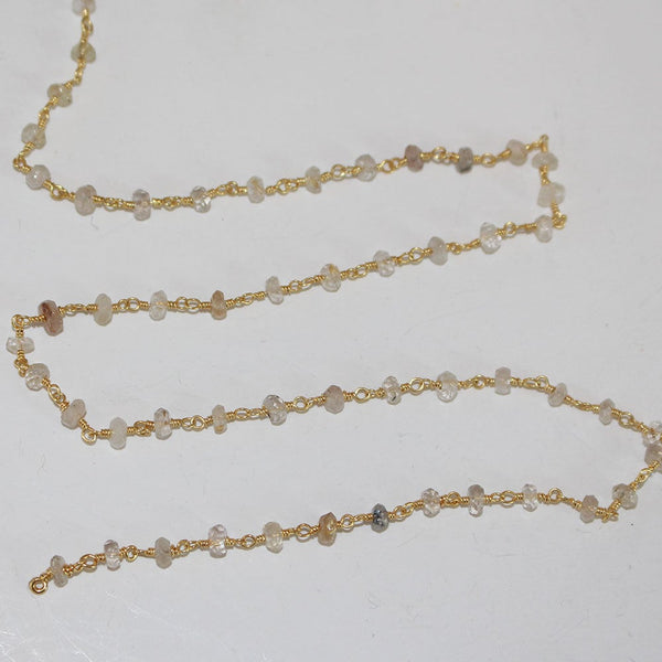 rutilated natural semi-precious gemstone beads 24k gold plated over silver rosary chain for a necklace, earrings, anklet, and bracelet making.