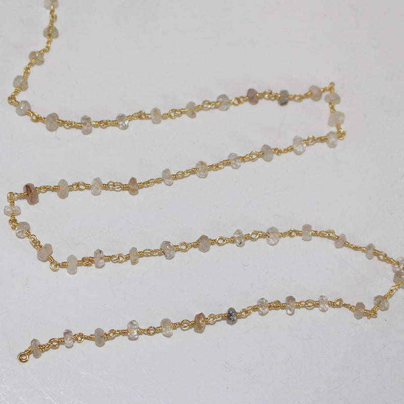 rutilated natural semi-precious gemstone beads 24k gold plated over silver rosary chain for a necklace, earrings, anklet, and bracelet making.