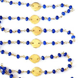 Lapis Lazuli Jade gemstone faceted rondelle bead rosary coin chain 24k gold plated over silver, women jewelry making necklaces, earrings, anklets, and bracelets.
