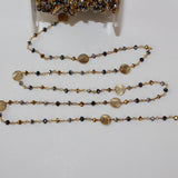 Multi Color Pyrite gemstone faceted rondelle bead rosary coin chain 24k gold plated over silver, women jewelry making necklaces, earrings, anklets, and bracelets.