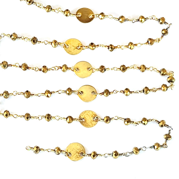 Yellow Pyrite gemstone faceted rondelle bead rosary coin chain women jewelry making necklaces, earrings, anklets, and bracelets.