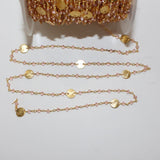 Rose Quartz gemstone faceted rondelle bead rosary coin chain 24k gold plated over silver, women jewelry making necklaces, earrings, anklets, and bracelets.