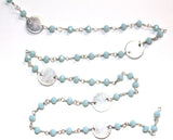 Amazonite gemstone faceted rondelle bead rosary coin chain silver, women jewelry making necklaces, earrings, anklets, and bracelets.