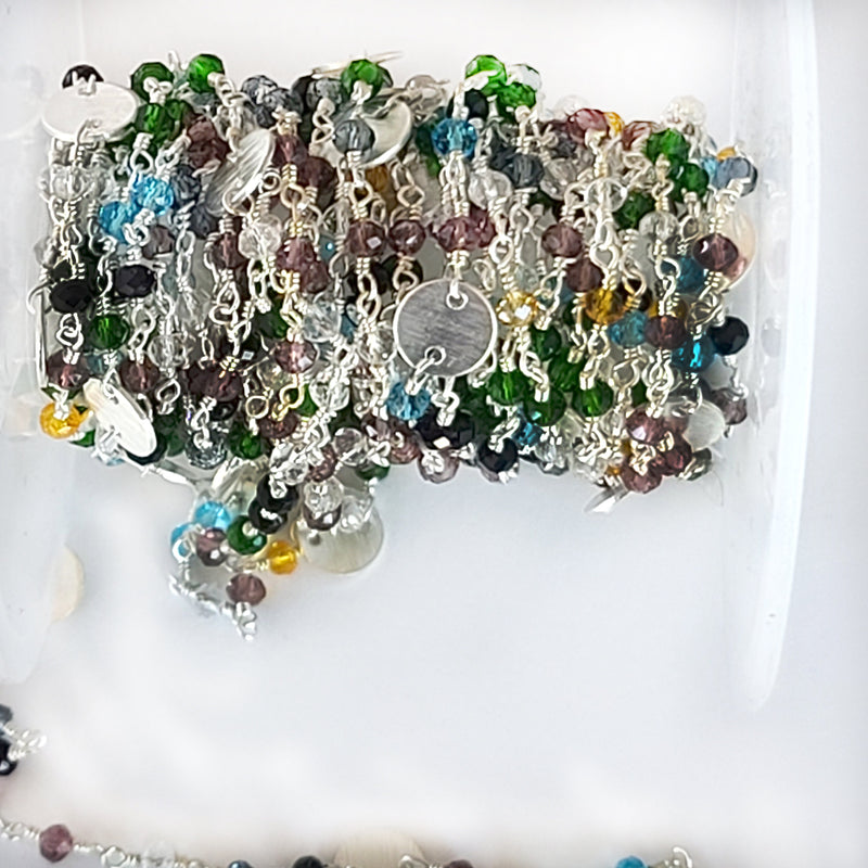 Multi Color Quartz gemstone faceted rondelle bead rosary coin chain women jewelry making necklaces, earrings, anklets, and bracelets.