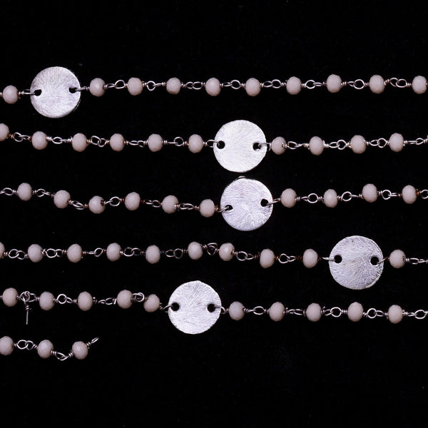 Pink Opal gemstone faceted rondelle bead rosary coin chain women jewelry making necklaces, earrings, anklets, and bracelets.