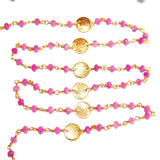 Fuschia Pink Chalcedony natural gemstone faceted rondelle bead rosary coin chain women jewelry making necklaces, earrings, anklets, and bracelets.