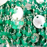 Green Onyx natural gemstone faceted rondelle bead rosary coin chain 24k gold plated over silver, women jewelry making necklaces, earrings, anklets, and bracelets.