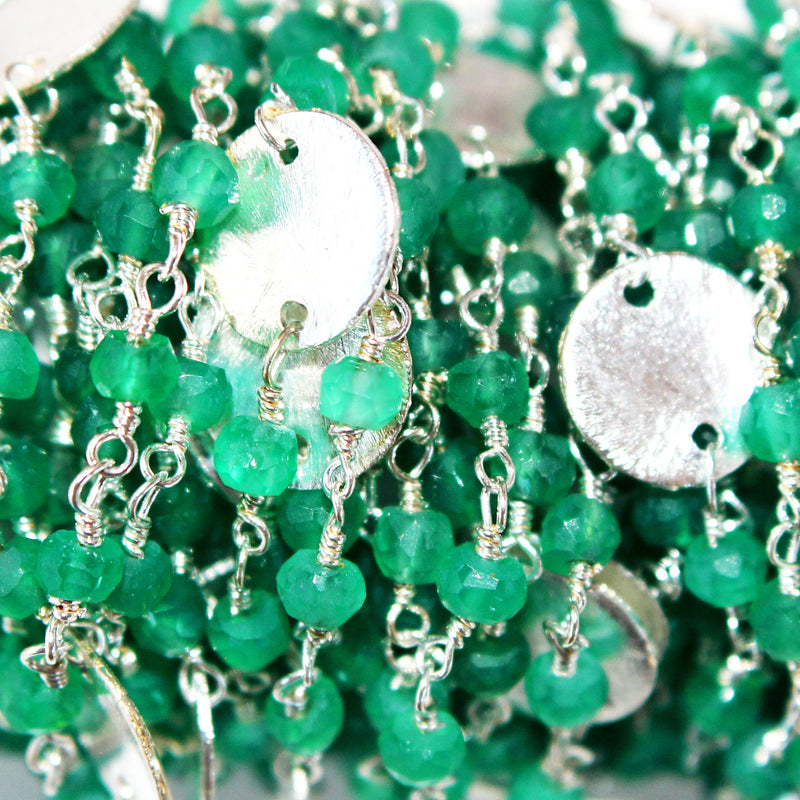Green Onyx natural gemstone faceted rondelle bead rosary coin chain 24k gold plated over silver, women jewelry making necklaces, earrings, anklets, and bracelets.